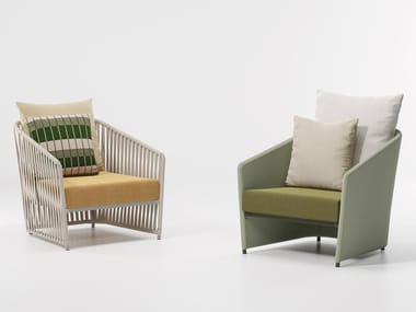 BITTA LOUNGE - Upholstered fabric garden armchair with armrests by Kettal
