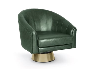 BOGARDE - Swivel leather armchair with armrests by Essential Home