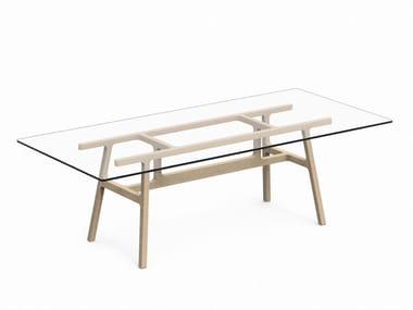 BOTTEGA - Rectangular wood and glass table by Kristalia