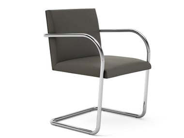 BRNO CHAIR - TUBULAR - Cantilever upholstered chair with armrests by Knoll