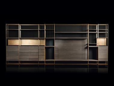 CAGE-C - Freestanding solid wood and brass bookcase by Henge