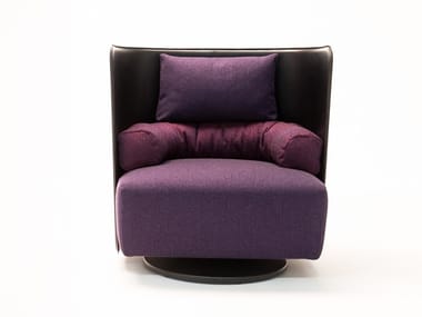 CAMPIELLO+ - Swivel tanned leather and fabric armchair by Zanotta