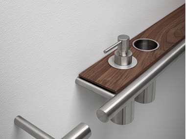 CILINDRO - Stainless steel and wood towel rack / bathroom wall shelf by Falper