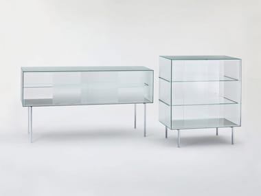 COMMODORE - Crystal highboard with sliding doors by Glas Italia