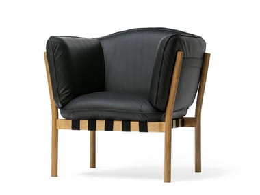 DOWEL - Leather armchair with armrests by TON