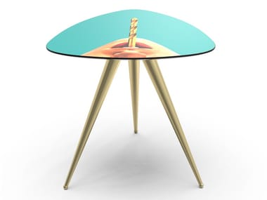 DRILL - Triangular coffee table with MDF top and metal legs (Request Info)