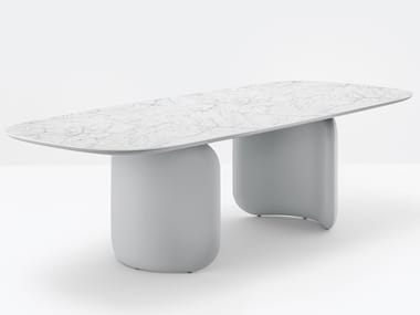 ELINOR ELN200/260/300x110 - Rectangular marble table with leather-covered base by Pedrali