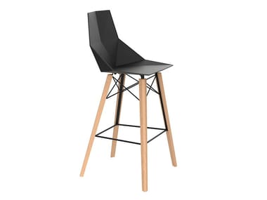 FAZ WOOD - Polypropylene barstool with footrest by Vondom