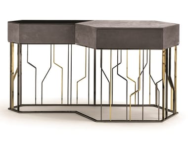 GINZA EVO - Leather console table with drawers by Longhi