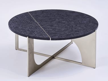 HYPERBOLE - Round coffee table in old stone and metal by Paolo Castelli