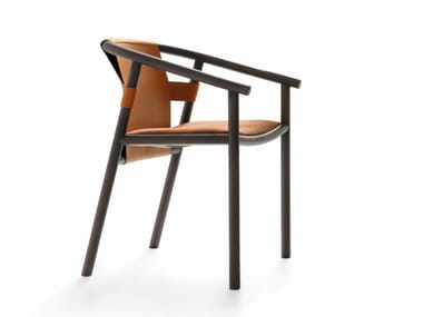 ISA - Chair with armrests in wood and leather by Ditre Italia