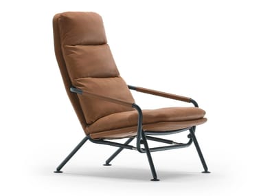KONTRAPUNKT - Recliner leather armchair with footstool by Prostoria