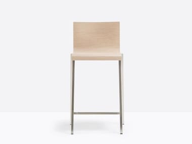 KUADRA 1322 - Multi-layer wood stool with back by Pedrali