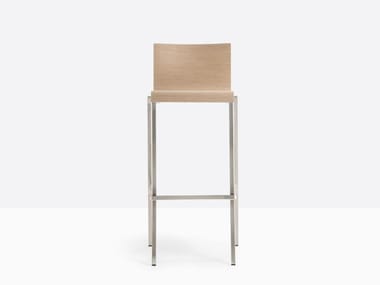 KUADRA 1326 - Multi-layer wood stool with back by Pedrali