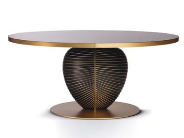 LEAF - Round table in wood and lacquered glass by Paolo Castelli