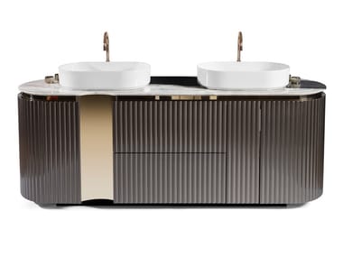 LEONARDO - Floor-standing double wooden vanity unit by Visionnaire