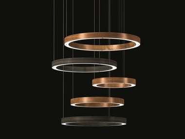 LIGHT RINGS MULTIMATERIC - LED wooden and brass pendant lamp by Henge