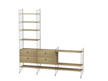 LIVING ROOM J - Sectional powder coated steel bookcase with drawers by String Furniture