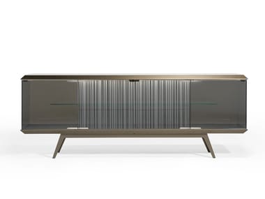 LONDON - Glass sideboard with doors with integrated lighting by Reflex