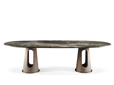 MAVERICK - Marble and leather table by Longhi