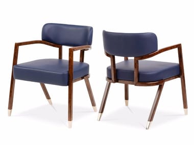 MADISON - Upholstered leather chair with armrests by Turri