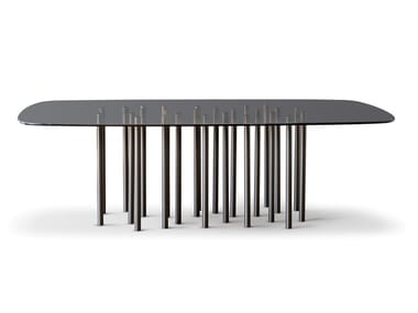 MILLE - Barrel-shaped glass and steel table by Bonaldo