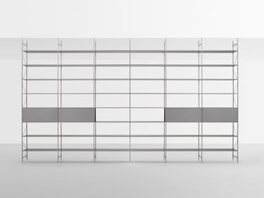 MINIMA 3.0 ROOM DIVIDER - Contemporary style open floor-ceiling mounted divider aluminium shelving unit by MDF Italia