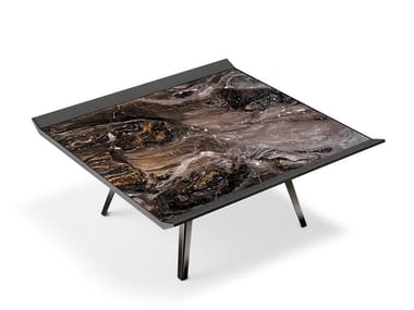 MOON INVADERS - Square metal and leather coffee table for living room by Arketipo