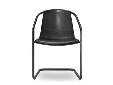 NANCY - Cantilever tanned leather chair with armrests by I 4 Mariani