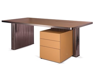 NETTUNO - Rectangular desk with drawers in leather and metal by Paolo Castelli