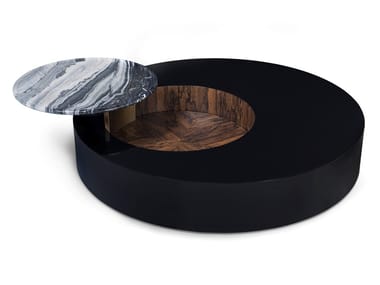 ORBITAL - Round wooden coffee table with marble tray by Visionnaire