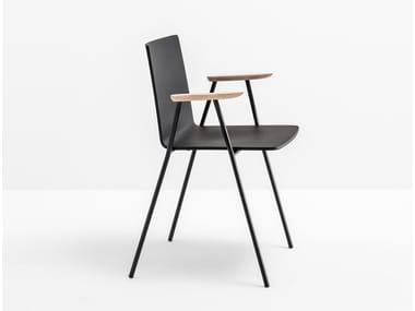 OSAKA METAL 5712 - Steel and wood chair with armrests by Pedrali