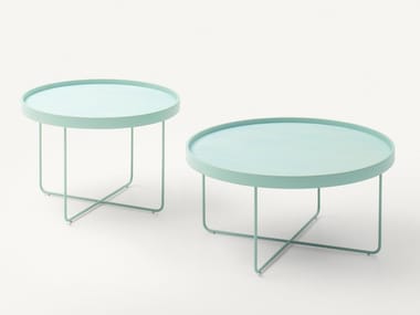 PASSEPARTOUT - Round steel and wood coffee table with tray by Paola Lenti