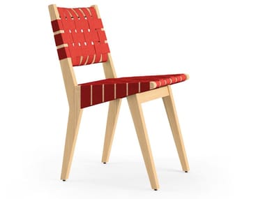 RISOM - Wooden chair with cotton webbing by Knoll