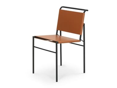 ROQUEBRUNE - Tanned leather chair with steel structure by Classicon