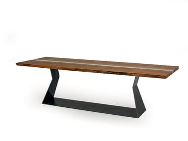 BEDROCK PLANK C RESIN - Table with base in iron base and top in solid wood and resin by Riva 1920