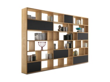 PASSWORD - Wall-mounted solid wood bookcase with drawers by Riva 1920