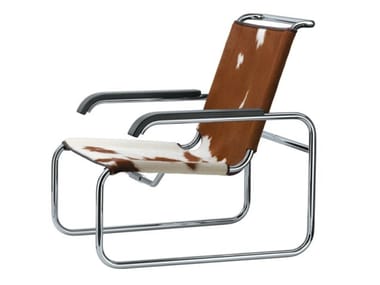 S 35 LV - Sled base cowhide armchair with armrests by Thonet