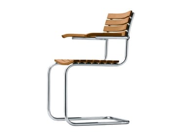 S 40 F - Cantilever iroko garden chair with armrests by Thonet