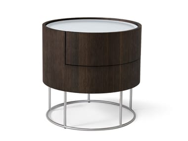 SHANGHAI - Round oak bedside table with drawers with built-in lights by Misuraemme