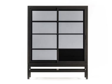 SILENT CABINET - Wood and glass highboard with sliding doors by DE PADOVA