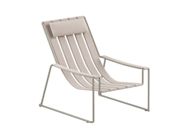 STRAPPY - Sled base fabric garden armchair with headrest by Royal Botania