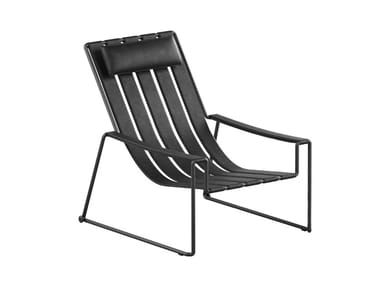 STRAPPY - Sled base stackable Imitation leather garden armchair with headrest by Royal Botania