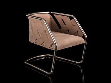 STRIP - Upholstered leather easy chair with metal frame by Henge