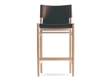 SUNSET - High tanned leather and oak stool by DE PADOVA