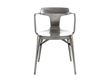 T14 - Stackable stainless steel chair with armrests by Tolix