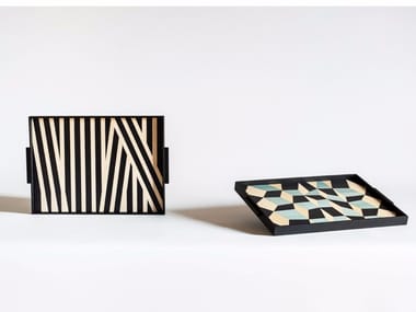 TARSIA - Rectangular wooden tray by Tacchini