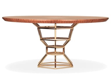 THE GRAAL - Round wood veneer table with brass base by Royal Stranger