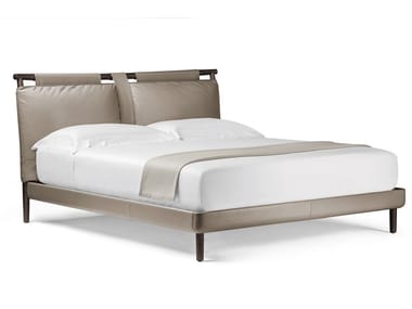 TIMES - Leather double bed with upholstered headboard by Poltrona Frau