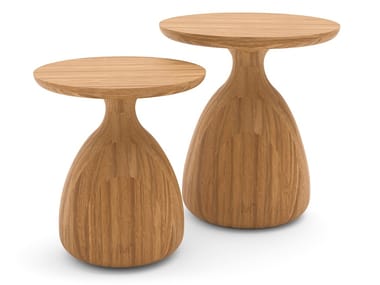 TSUKI - Contemporary style round wooden garden side table by Manutti
